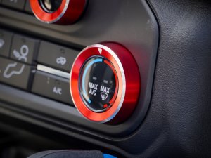 Ford Bronco Central Control Button Cover Set - Billet 4 Piece Console Set - Anodized Red Ford Bronco Central Control Button Cover Set - Billet 4 Piece Console Set - Anodized Red